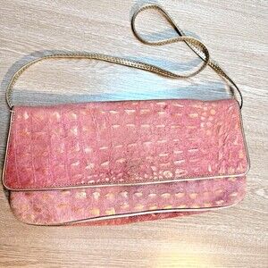 Marco Buggiani Pink Gold Alligator Skin Embossed Leather Medium Shoulder Bag